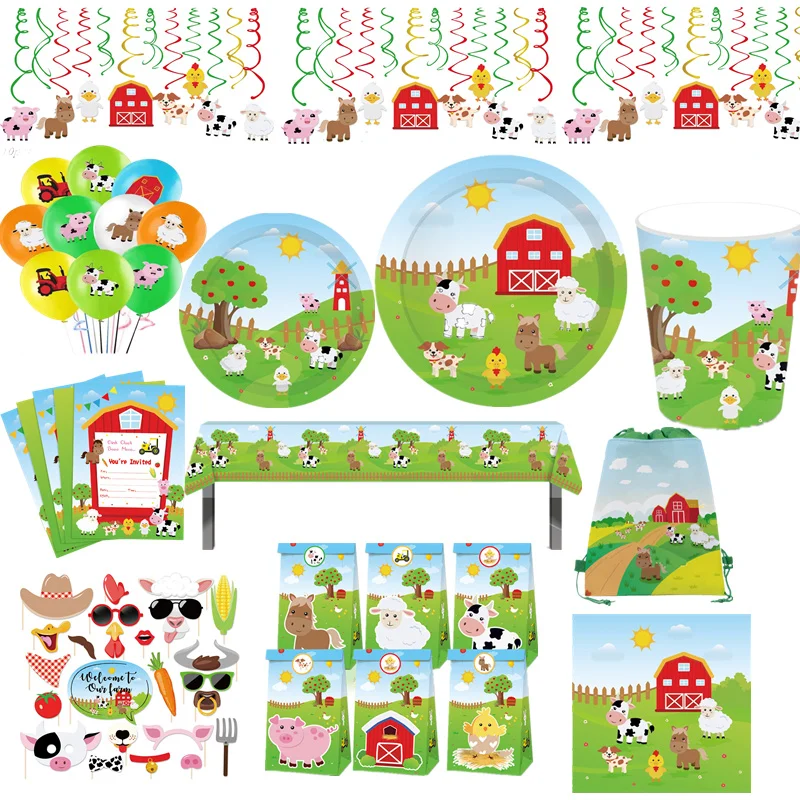 

Набор одноразовой посуды с животными из фермы и коровы