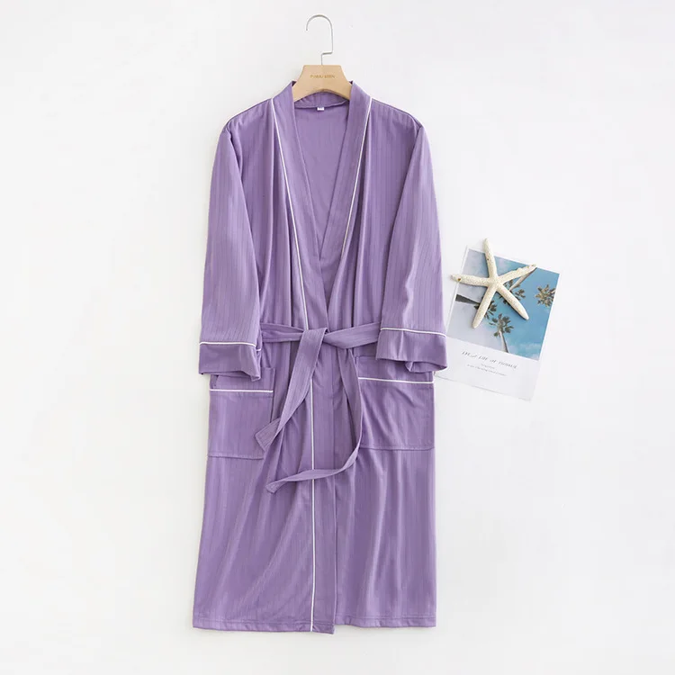 Cotton Bathrobe Female Nightgown Men's Resort Hotel Sweat Steaming Suit Couple Nightgown Long-sleeved Bathrobe  Mens Robe