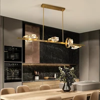 nearcam all copper light luxury chandelier restaurant lamp modern minimalist bar table crystal long restaurant chandelier