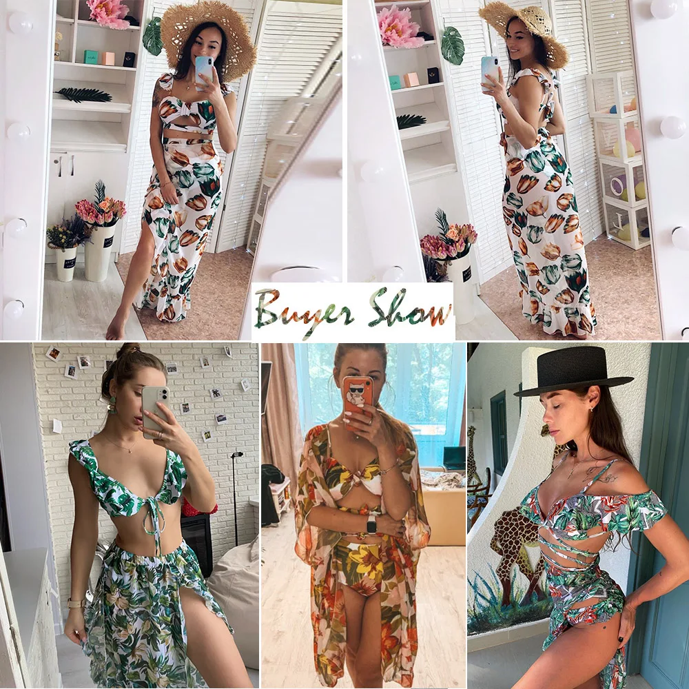 

2021 Backless Tunic Beach Dress Bikini Long Dress Print Swimwear Women Cover Up Swimsuit Beachwear Pareo Saida de Praia