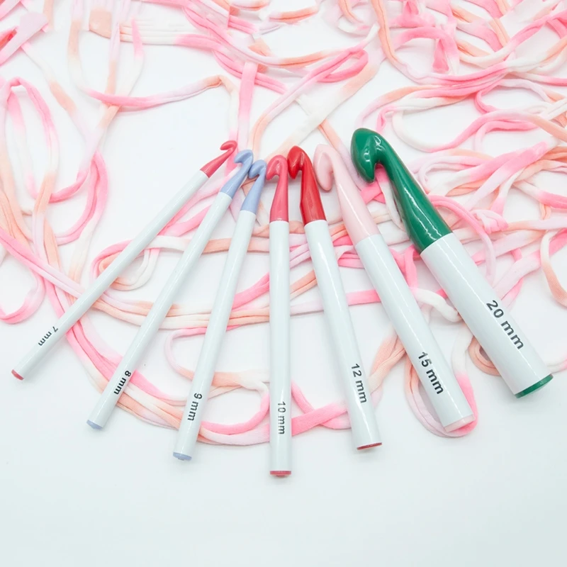 

7pcs/set Colorful Plastic Handle Crochet Hooks Knitting Needles Sweater Yarn Weave Craft Tool