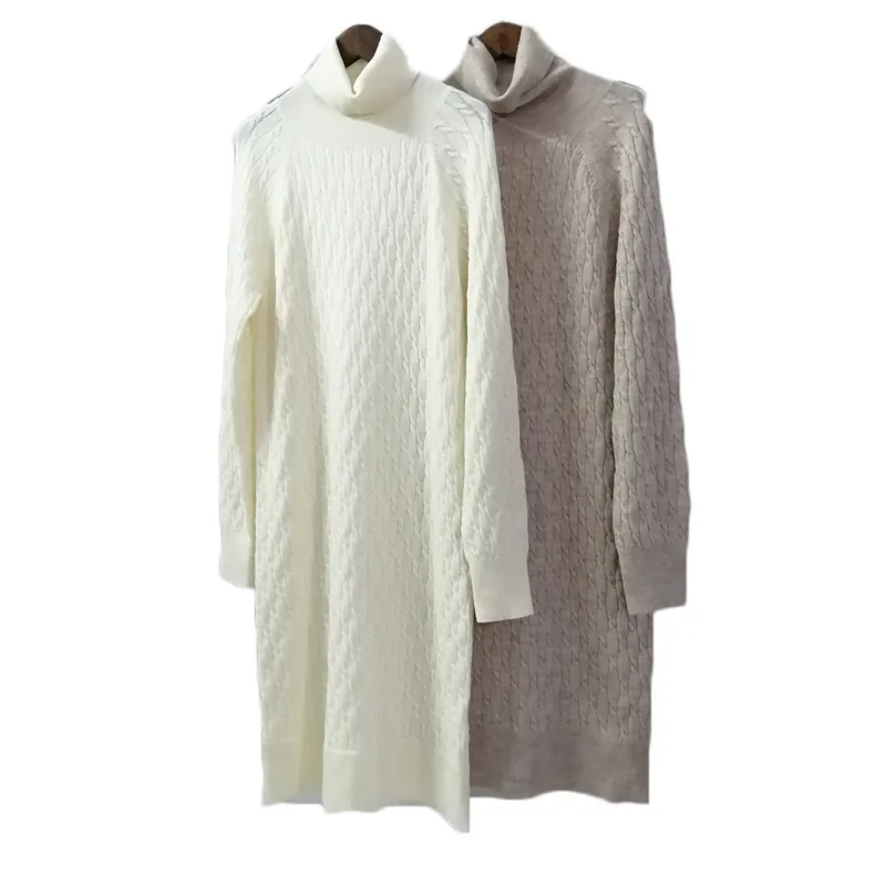 

Вязаное платье-водолазка из витой шерсти в стиле ретро, осенне-зимняя Базовая длинная юбка