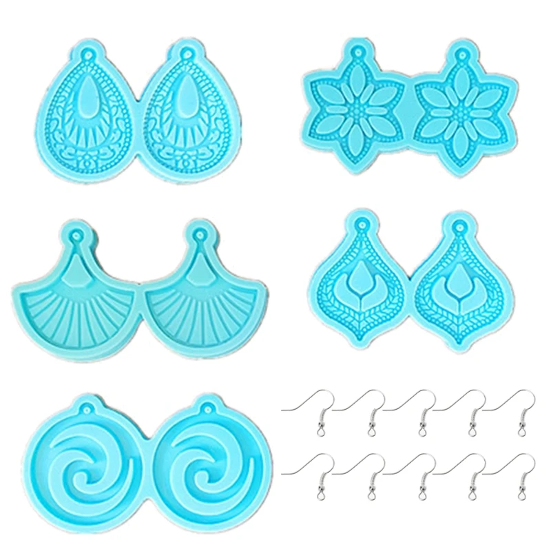 

T84B 5 Pcs Earrings Epoxy Resin Mold Handmade Ear Drop Dangle Silicone Mould DIY Crafts Jewelry Necklace Pendants Casting Tools
