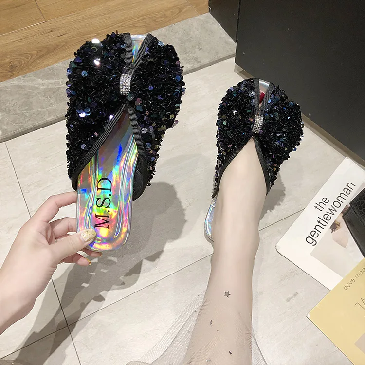 Женские сандалии летние шлепанцы со стразами женская обувь с острым носком