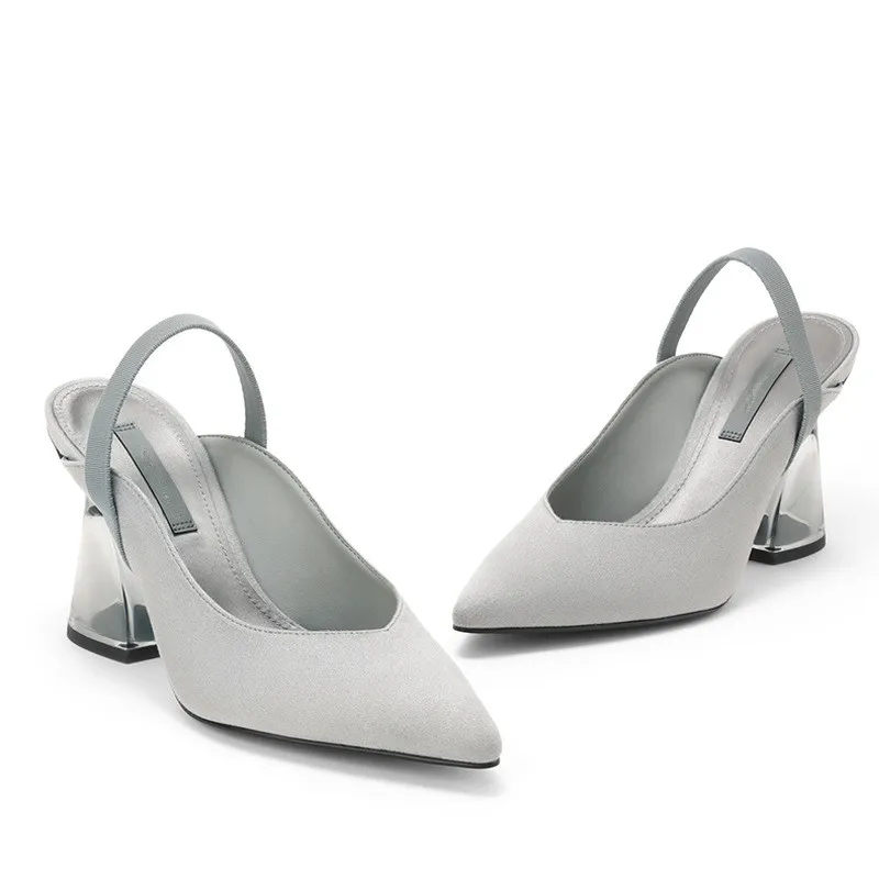 

Block Heels Spring Shoes 2021 Sandals Suit Female Beige Chunky Pointed New High Comfort Velvet Girls Black Plastic Rome Rubber P