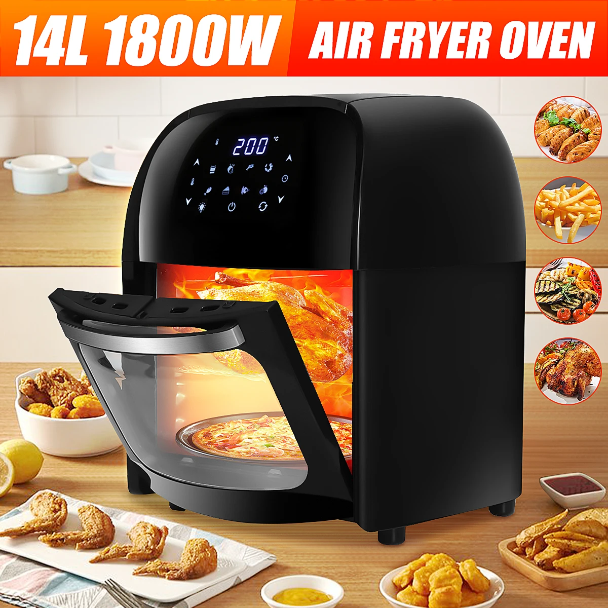 

14L 1800W Oil Free Air Fryer Oven Toaster Rotisserie Dehydrator Countertop Oven With LED Digital Touch Screen Electric Deep CF11