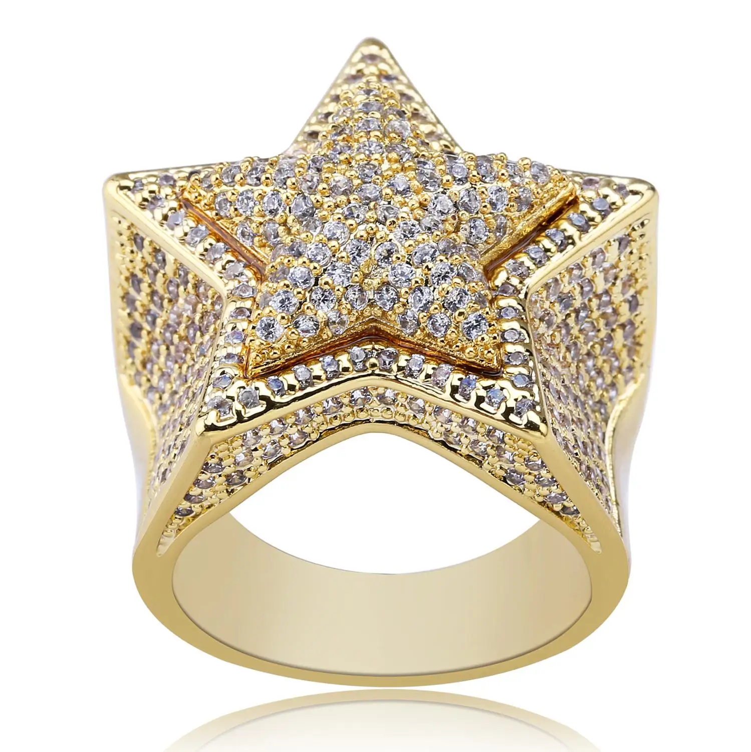 Handmade Star male Hiphop Ring Pave AAAAA cz 925 Sterling silver Party Wedding Band Rings For men women Rock Iced out Jewelry | Украшения и