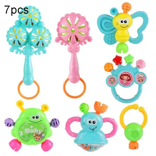 7pcs 7 шт. мультфильм животных новорожденный ребенок встряхнуть руки колокольчик музыкальная детская погремушка-прорезатель для зубов игрушка 0-12 месяцев Новорожденные младенческие игрушки - Цвет: 7pcs