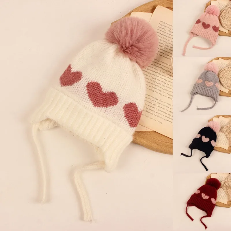 

2022 Winter Baby Hat Pompom Fleece Lining Baby Beanie Infant Bonnet Kids Cap for Girls Boys Bobble Kids Hat for Children 1-4Y