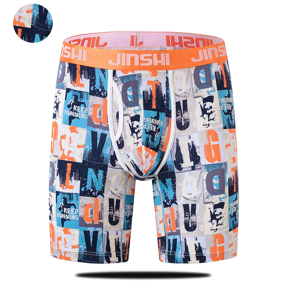 Mens Underwear Boxer Briefs Long  Printing Bamboo Breathable Comfortable No Ride Up Male Panties Shorts Homme Boxershorts