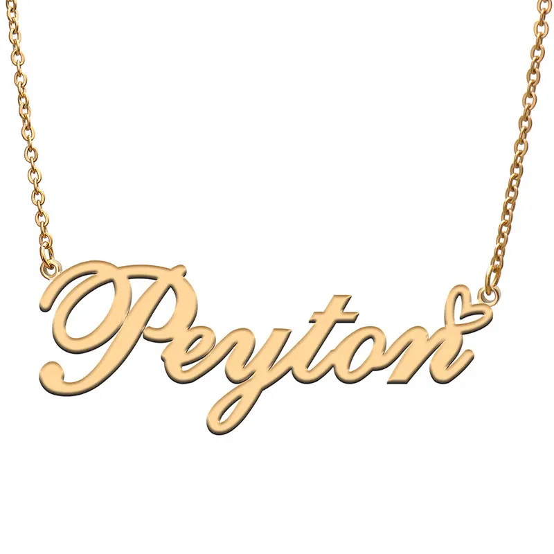

Peyton Love Heart Name Necklace Personalized Gold Plated Stainless Steel Collar for Women Girls Friends Birthday Wedding Gift