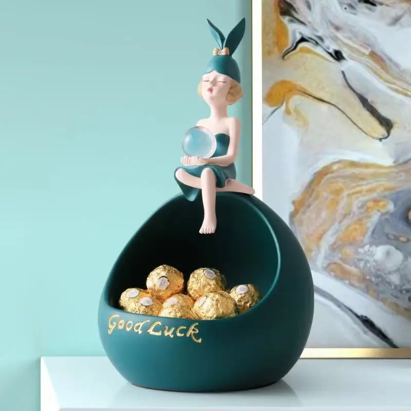 

Modern Bowknot Girl Figurines Round Ball Storage Box Bubble Gum Girls Sculpture Phone Bracket support Table Décor Desk Storage