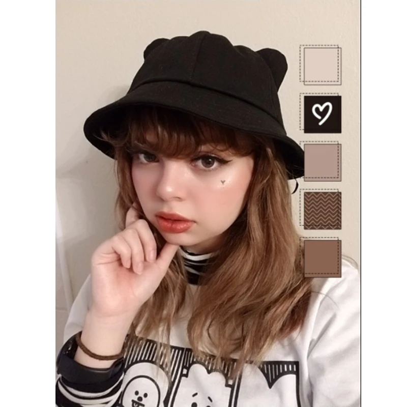 Панама с кошачьими ушками для женщин повседневная хлопковая шапка в стиле хип