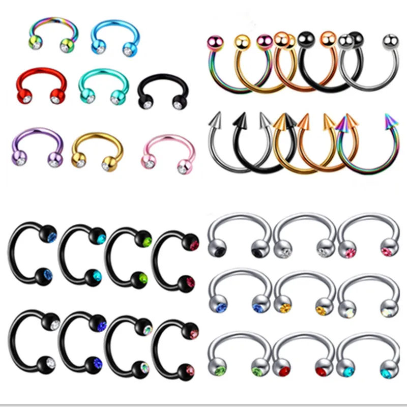 

5/10PCS Horseshoe Piercing Nose Ring Crystal Septum Piercing Horseshoe Ring Stainless Steel Ear Cartilage Helix Earring Nose Rin