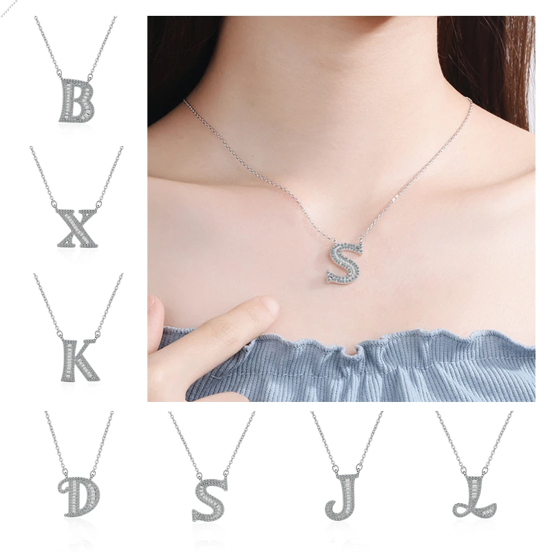

Charms Crystal Letter Pendant Women Jewelry On The Neck Trend Silver Plated Chain Necklaces Female Choker Accessories Lady