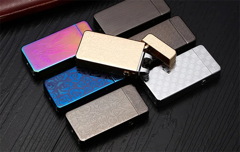 Новая Металлическая двойная дуговая usb зарядка Зажигалка импульсная ветрозащитная электрическая сигарета зажигалка для сигар беспламенная перезаряжаемая Зажигалка плазменная