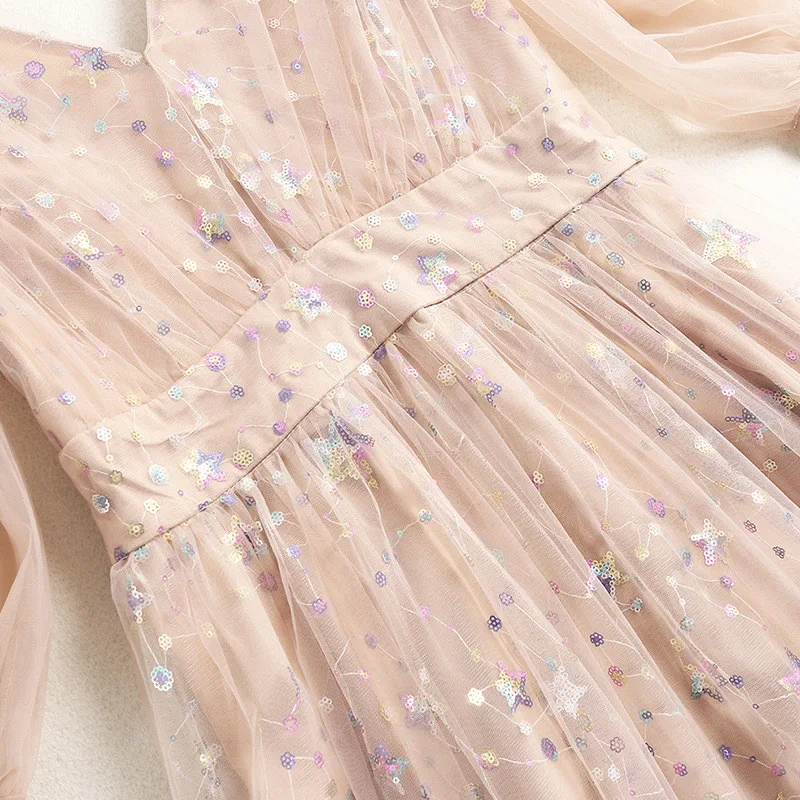 

Summer Designers Women Elegant Deep V Neck Sequined Mesh Long Celebrity Party Dress