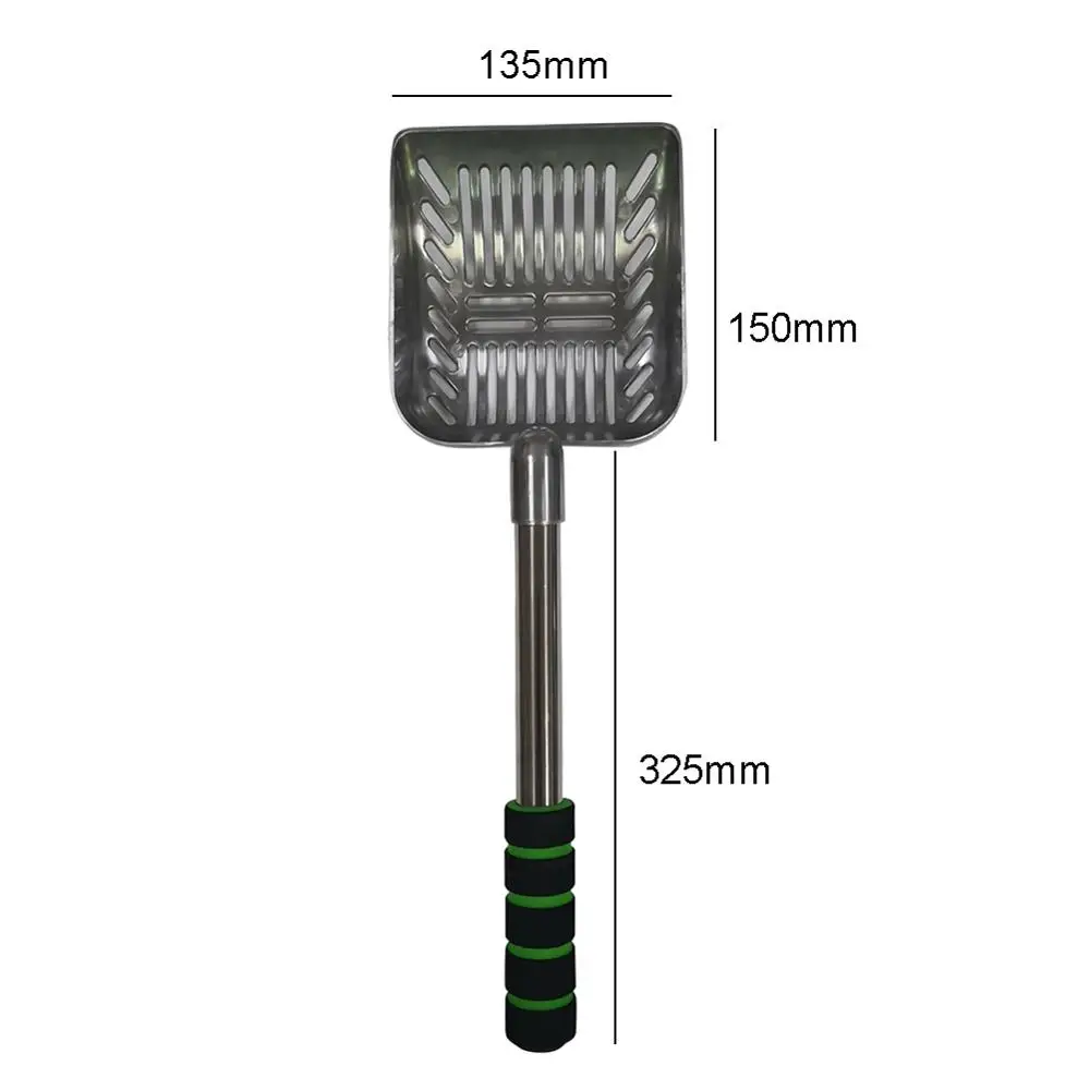 

QQQPET Long Handle Care Portable Stainless Steel Hollowed Litter Scoop Durable Flat Litter Scoop Cat Waste Clean Scoop