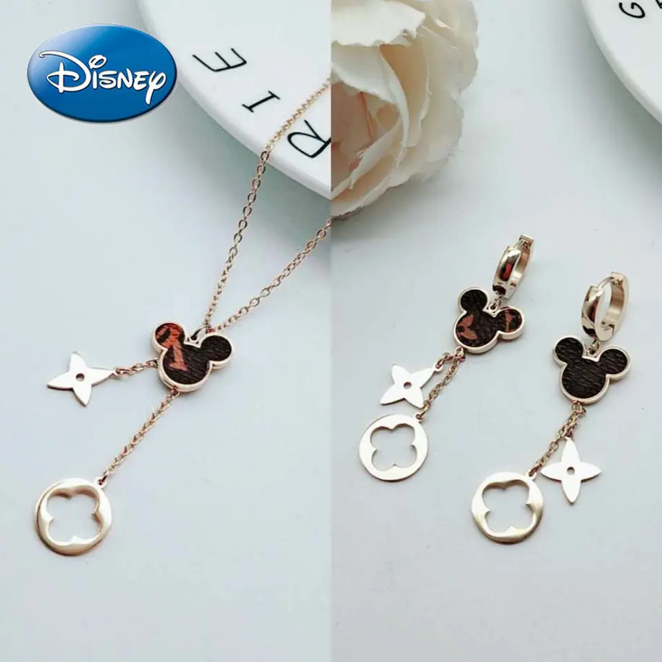 

Disney Mickey Minnie Cute Cartoon Titanium Steel Necklace Colorless Clavicle Chain Girls All-match Fashion Casual