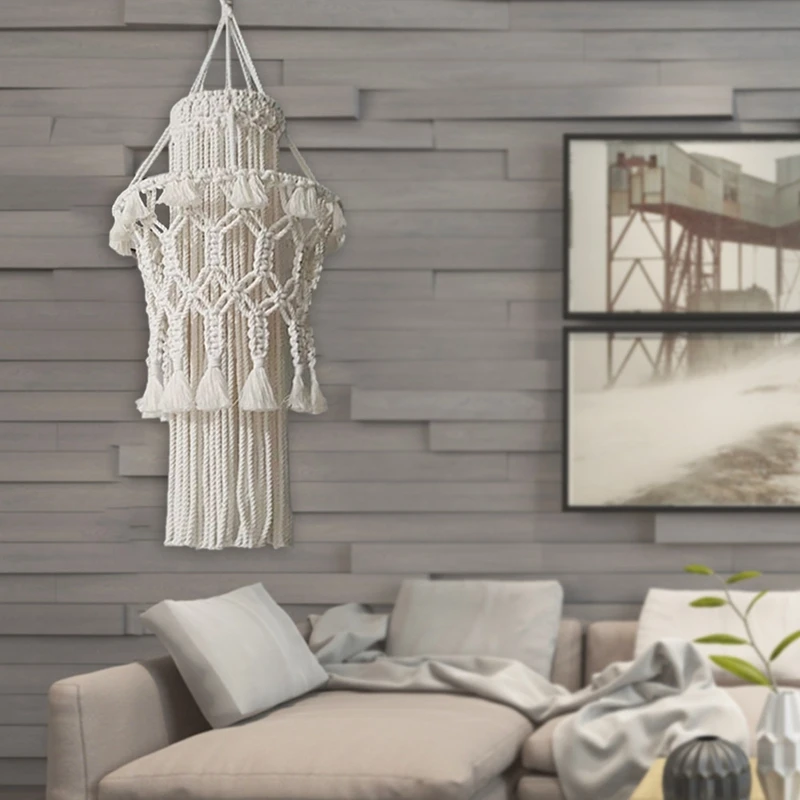 

Big deal Hand-Knitted Lampshade Macrame Hanging Lamp Decoration Living Room Wedding Decoration Tassel Lampshade Tapestry