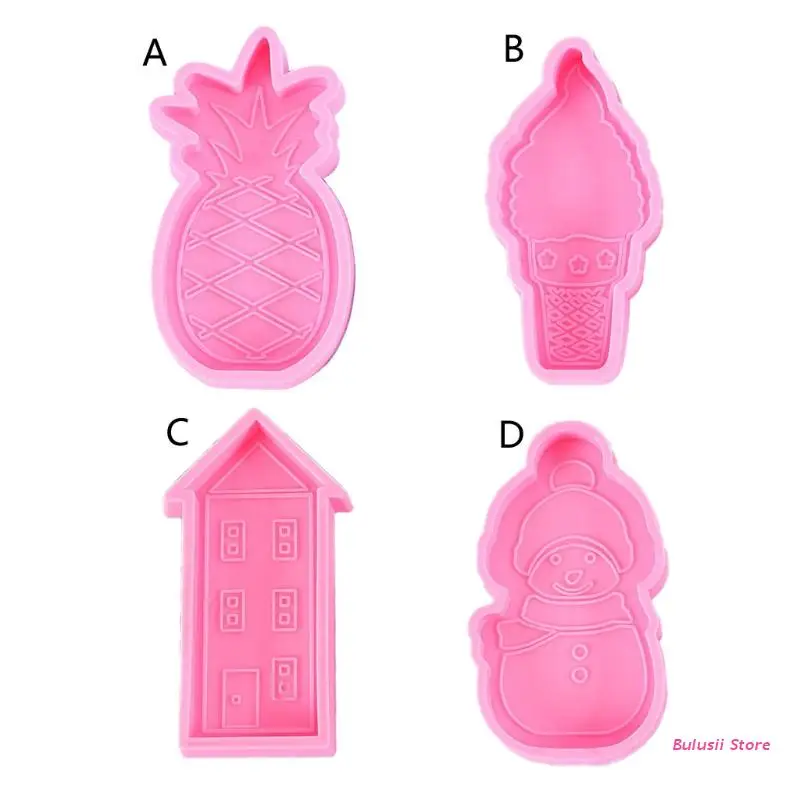 

AXYD Pineapple House Snowman Keychain Epoxy Resin Mold Jewelry Pendants Silicone Mould DIY Crafts Decorations Casting Tools