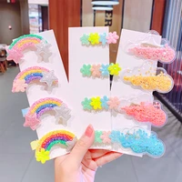 4pcsset children cute rainbow bow hairpins sweet hair ornament clips head clip barrettes kids hair accessories for girls