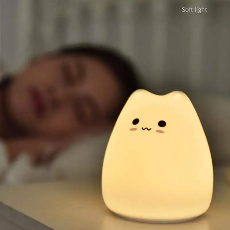 Творческий Силиконовые кошка светодиодный Ночной светильник сенсорный Сенсор