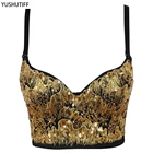 Новый укороченный со встроенным бюстгальтером с золотыми блестками для вечерние, ночного клуба, популярный сексуальный женский укороченный топ, женские корсеты на бретелях-спагетти, бюстье