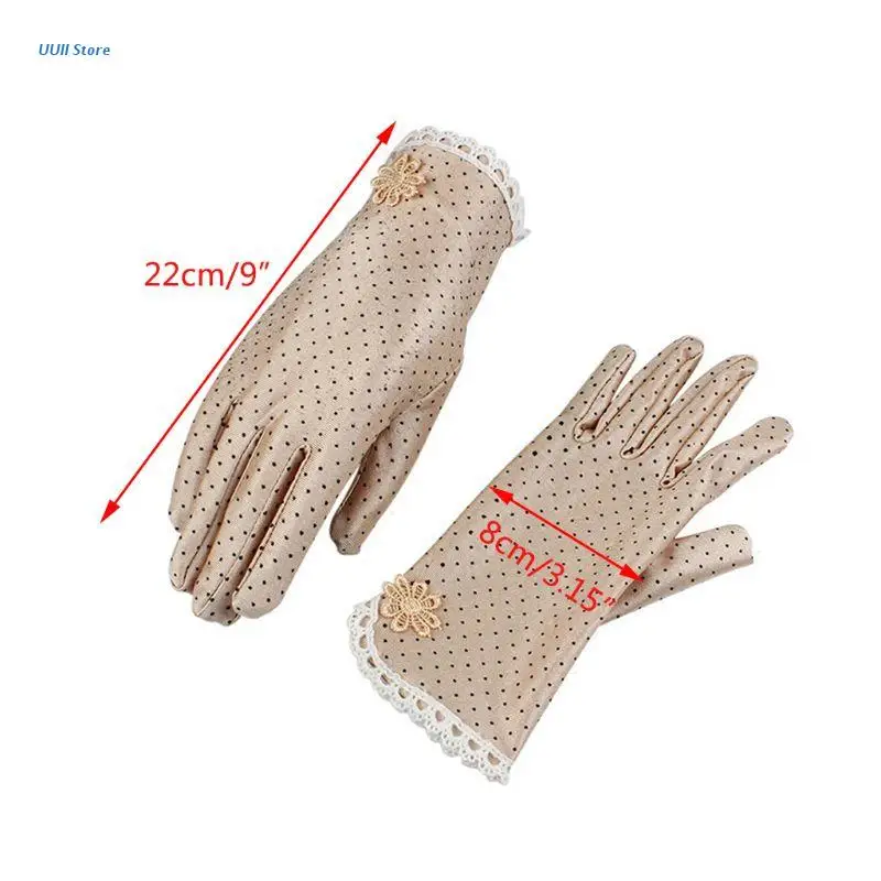 

Women Summer UV Protection Short Gloves Embroidery Floral Lace Polka Dot Printed Sunscreen Driving Thin Elastic Mittens