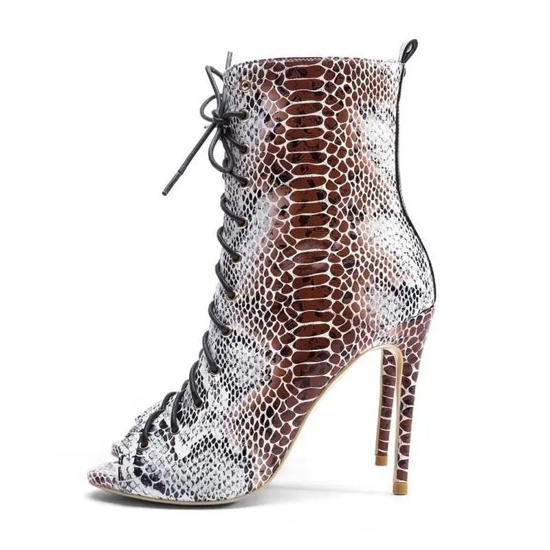 Женские босоножки на высоком каблуке 12 см сандалии с текстурой змеиной кожи