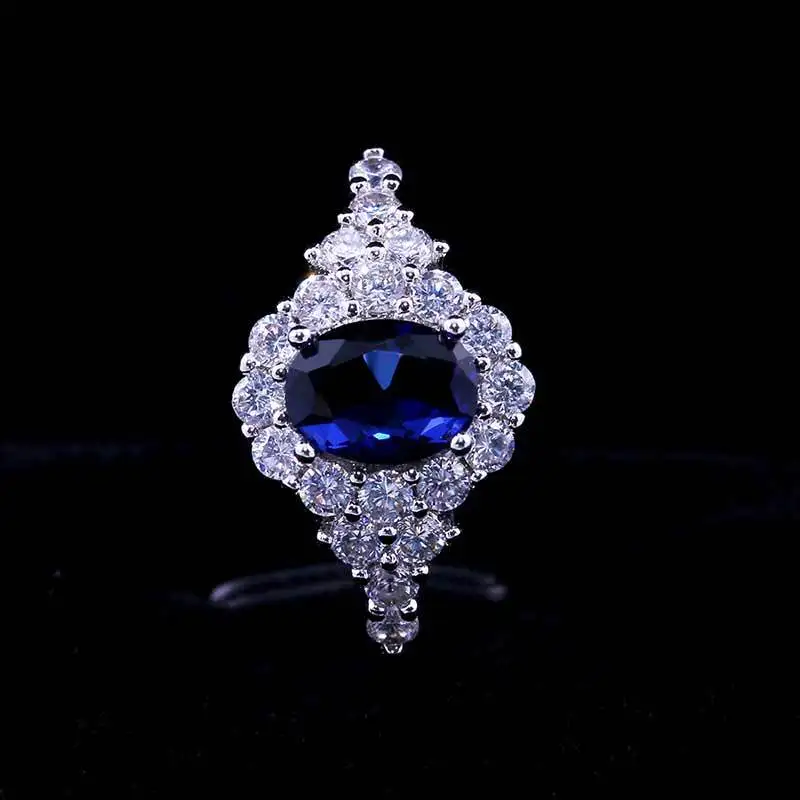 

Elegant Boho Silver Plated Rings For Women With Deep Blue Cubic Zirconia Stone Inlay Vintage Engagement Jewelry Wedding Band