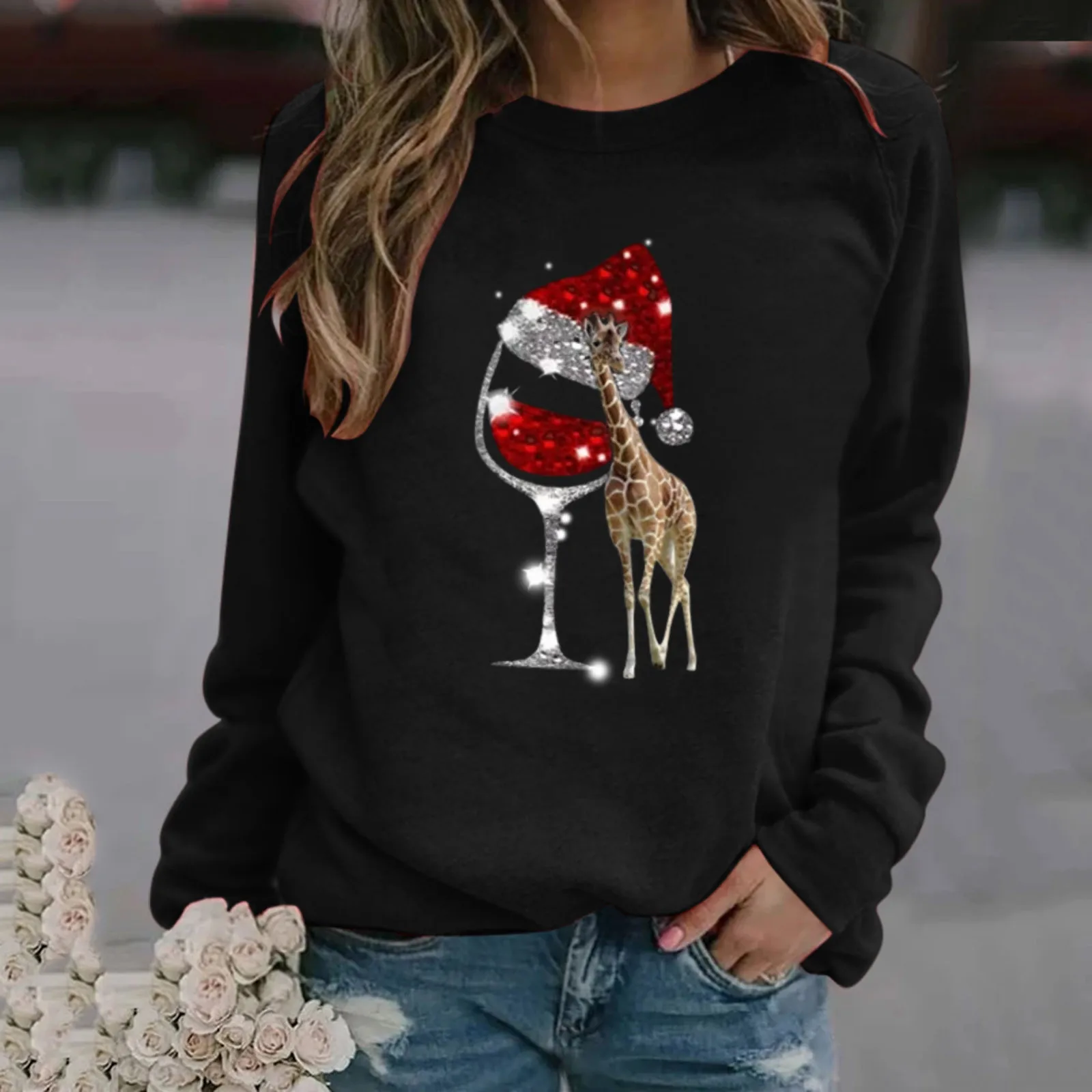 

Женская зимняя Толстовка с длинным рукавом и принтом винного бокала