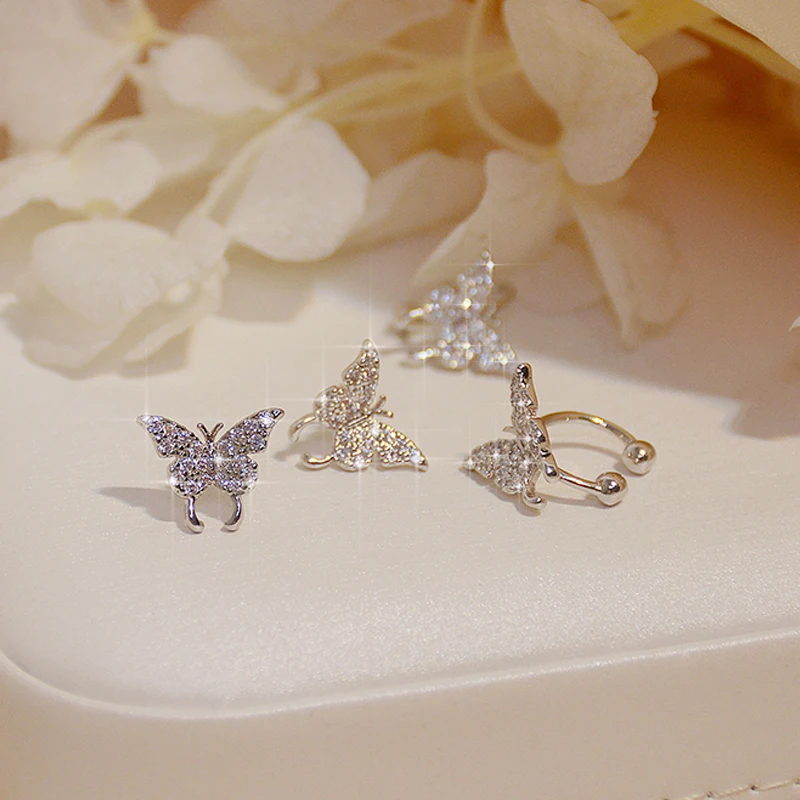 Серьги-Бабочки из настоящего золота 14 к с микро-инкрустацией цирконием для