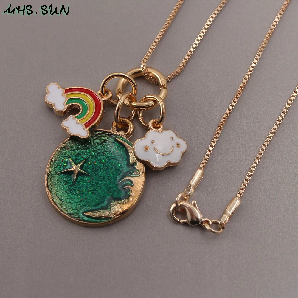 Медальон с изображением Новейшей Луны и Звездного Неба на цепочке для девочек-младенцев.