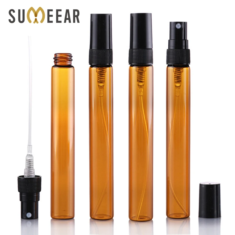100 шт./лот пустая бутылка с распылителем 10 мл янтарные бутылки для эфирных масел