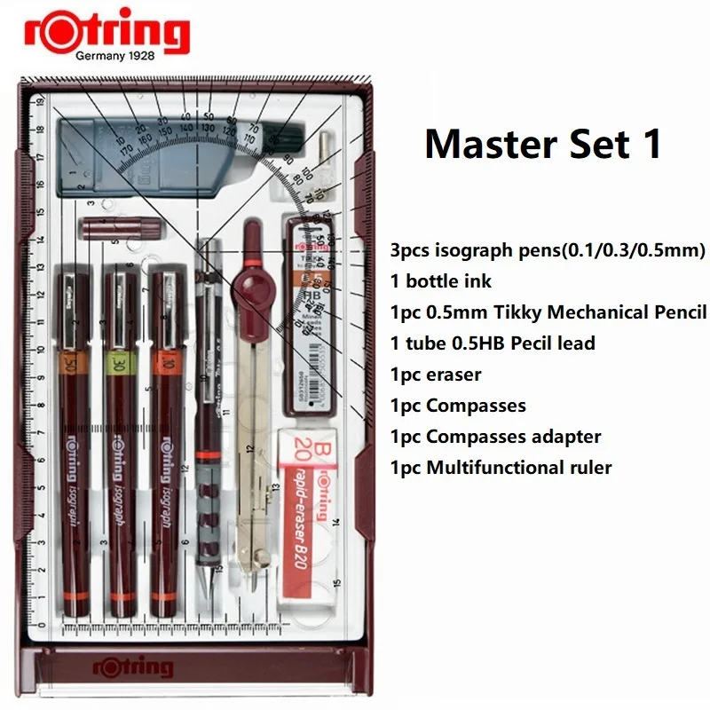 Rotring Master Set/Junior Set изограф заправленные чернила пористые ручки набор инструментов для рисования - Цвет: Master Set 1