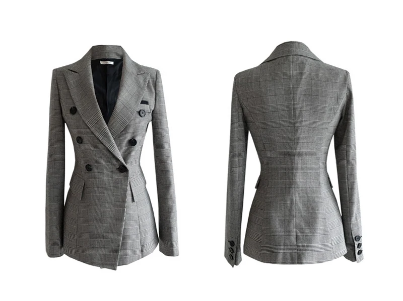 Mozuleva винтажный клетчатый двубортный Женский блейзер костюм набор тонкие женские