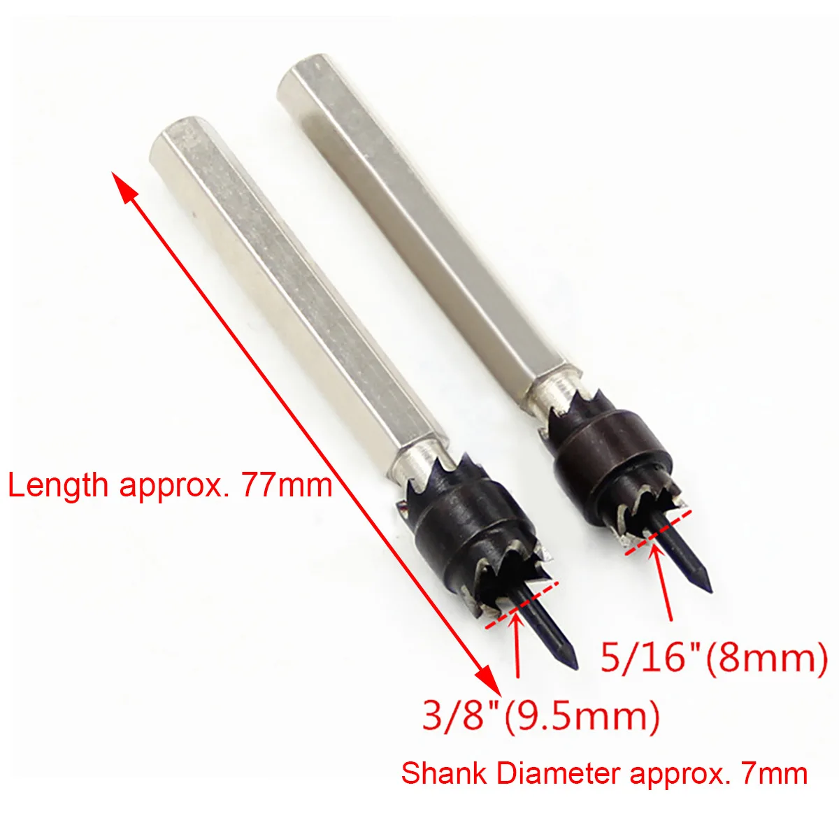 

2PC Spot Weld Drill Bit Cutter Double Side Carbide Tipped Stainless Metal Hole Drill Center Drill Bit 3/8'' 5/16''