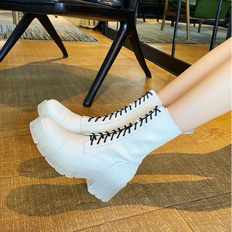 Зима 2021 Новые прозрачные Ботинки Martin на толстой подошве шнуровке Li Xiaolu