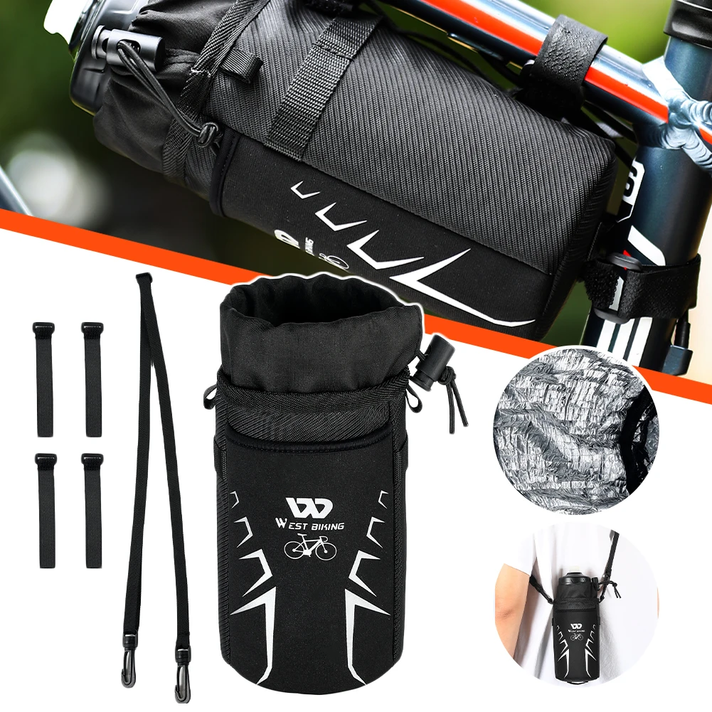 

1.5L Bicycle Water Bottle Cup Holder Bag Cooler Tote Bike Handlebar Stem Bag with Insulated Pouch Bicycle Accessories