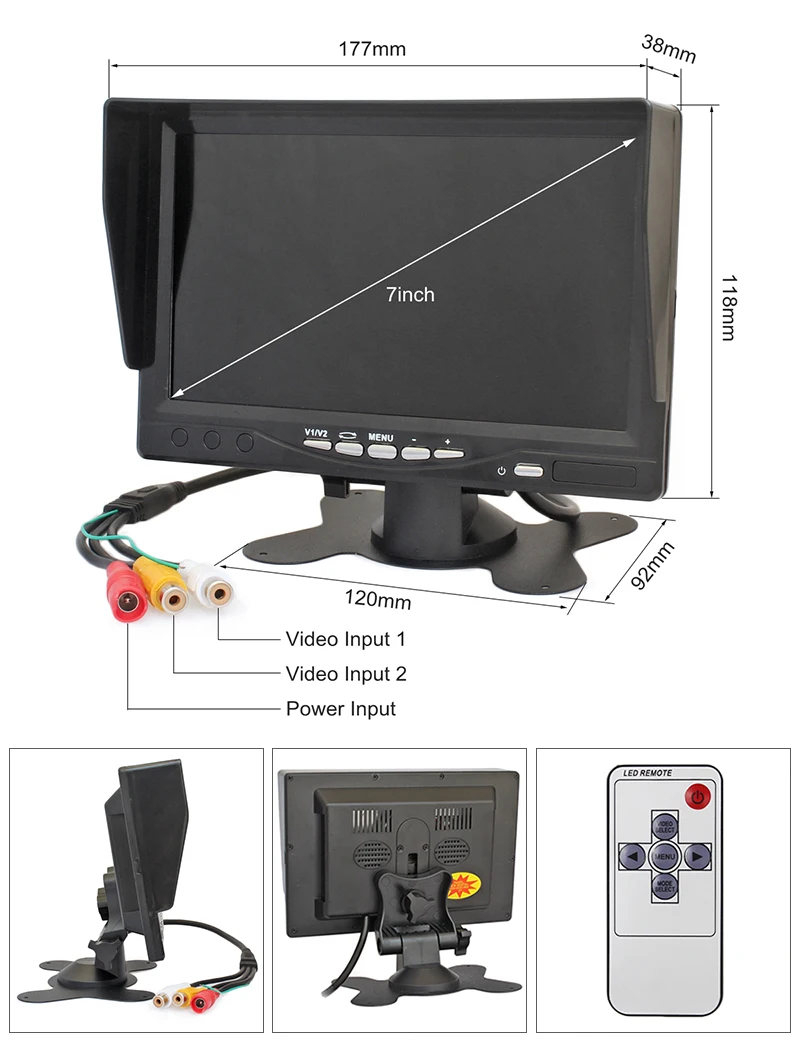 DIYKIT 7 дюймов TFT lcd автомобильный монитор дисплей задний вид автомобиля монитор экран AV вход пульт дистанционного управления с солнцезащитным козырьком