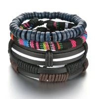 unique jewelry multicolor braided wrap leather bracelets for men women vintage charm wood beads ethnic tribal wristbands