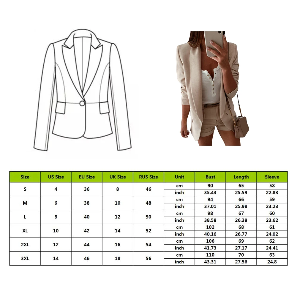 

Women Turn Down Collar Suit Jacket Autumn Solid Lapel Slim Fit coat Jacket Ladies Business Office Coat Cardigan Outerwear Tops