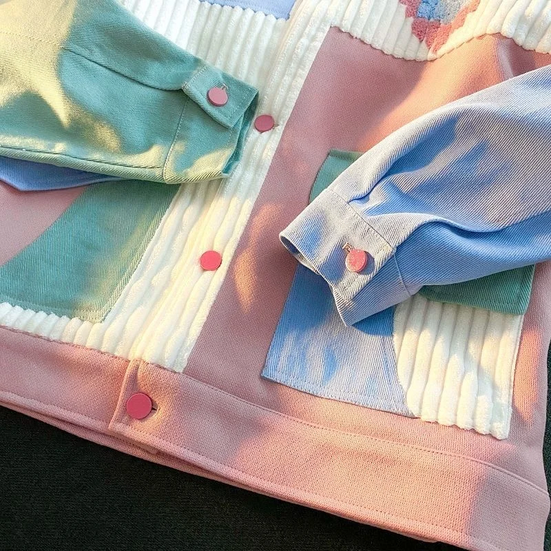 Куртка-бомбер Женская бейсбольная цветная Повседневная Свободная Вельветовая