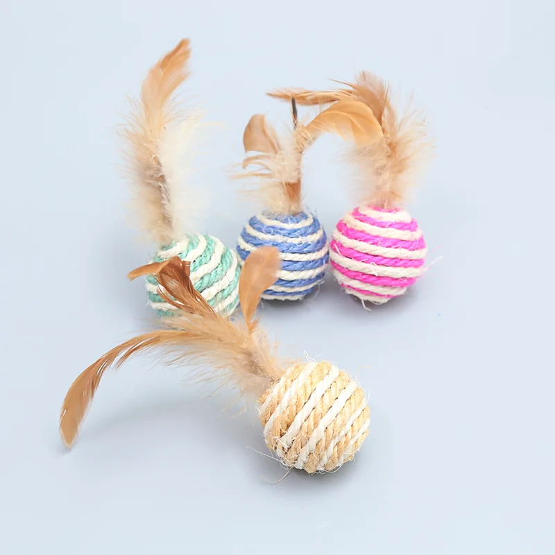 2 шт. сизальских канатов перьевая кошачья игрушка полосатый мяч интерактивные