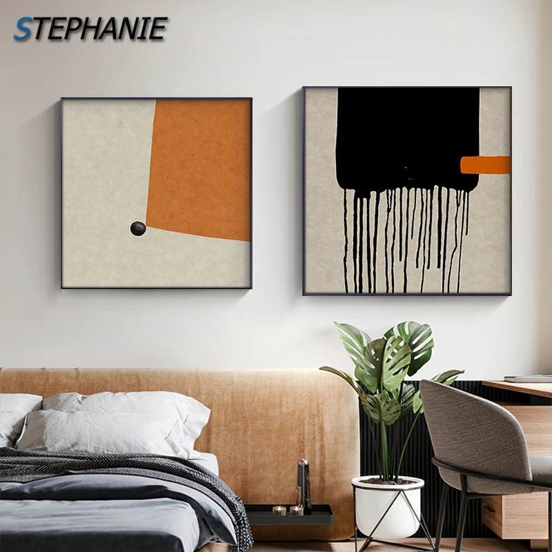 

Nordic Geometry Wall Art Canvas Posters Painting Prints Abstract Orange Color Block Morden Decor Pictures for Living Room Aisle