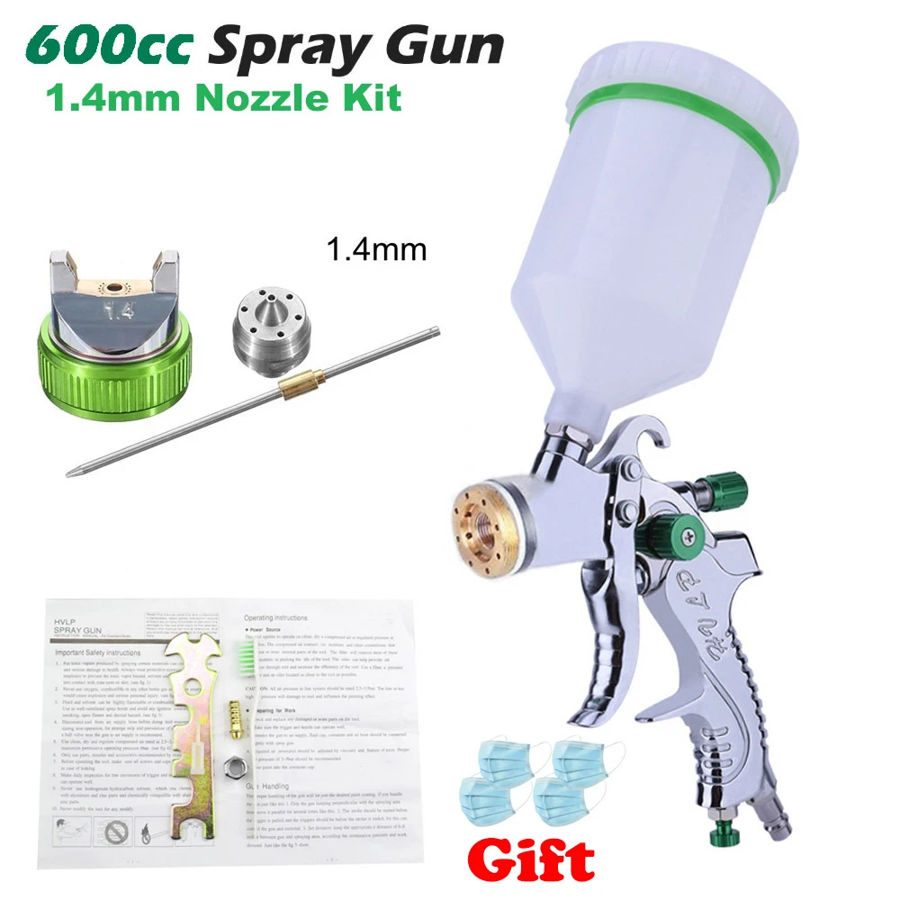 1.4mm Gun Kit G2008 Профессиональный HVLP 600ML 1,4/1,7/2,0 мм сопло гравитационный Пневматический воздушный Краски стерилизации пистолет-распылитель для авто ремонт инструмента Краски ing комплект - Цвет: 1.4mm Gun Kit