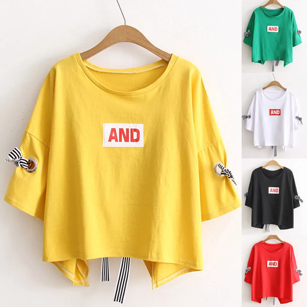 Женская футболка свободного покроя с круглым вырезом и рукавом до