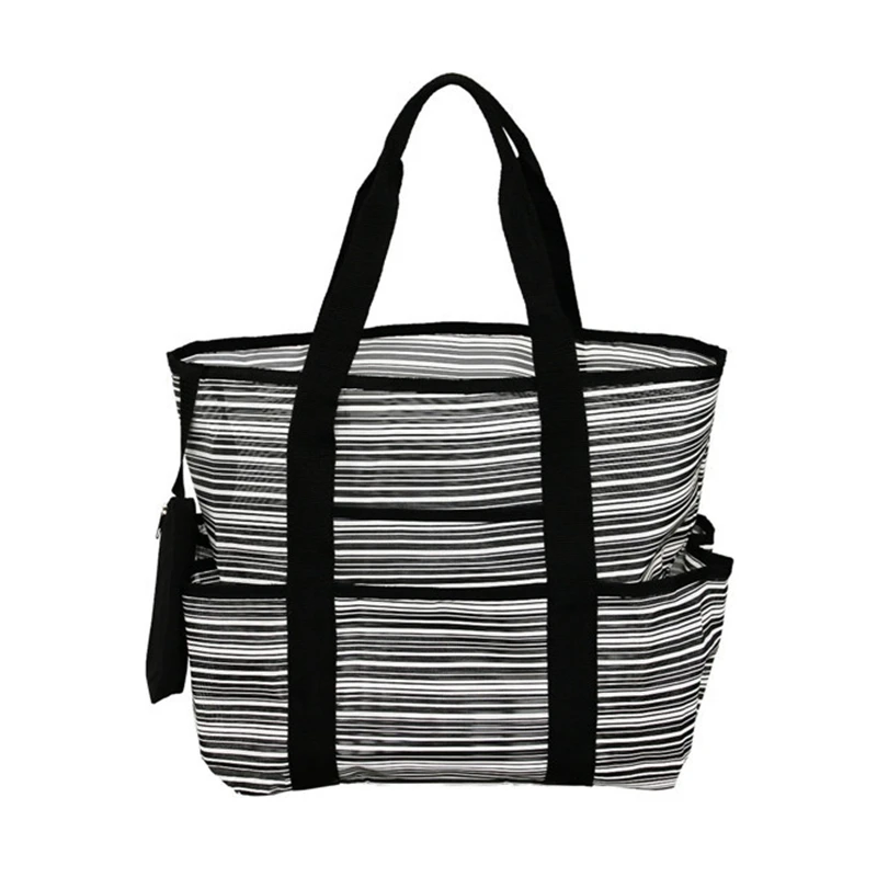 Сетчатая пляжная сумка большая дорожная сумка-тоут с карманами легкая для