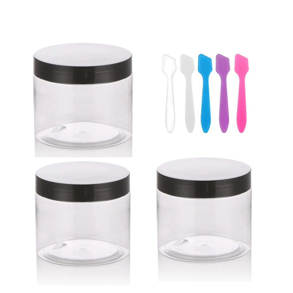 

3Pcs 50g 50ml 1.8oz Round Empty Refillable Clear Plastic Jars Pot With Black Screw Lids For Makeup Storage Container
